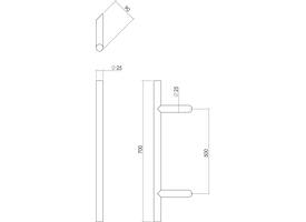 Deurgreep T-schuin 700x85x25mm hart op hart 500mm rvs