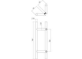 Deurgrepen T-schuin 700x85x25mm hart op hart 500mm rvs