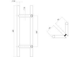 Deurgrepen T-schuin 600x90x30mm hart op hart 400mm rvs