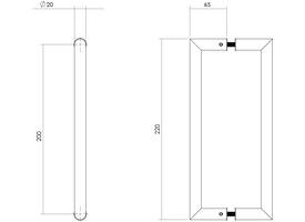 Deurgrepen Hoek 90° 220x65x20mm hart op hart 200mm rvs