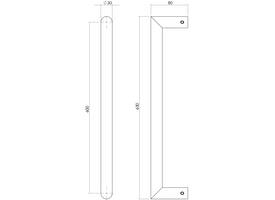 Deurgreep Hoek 90° 630x80x30mm hart op hart 600mm rvs