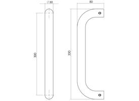 Deurgreep U-vorm 330x80x30mm hart op hart 300mm rvs