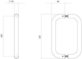 Deurgrepen U-vorm 630x80x30mm hart op hart 600mm rvs