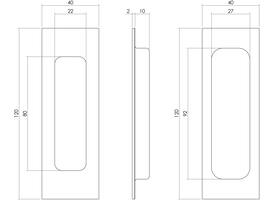 Schuifdeurkom rechthoekig 120x40mm met ovale achterkast, verdekt rvs