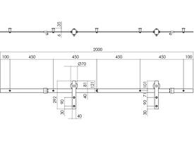 Schuifdeursysteem 2x1 meter met hangrollen recht 290mm rvs
