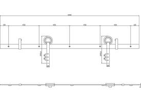 Schuifdeursysteem 2x1 meter met hangrollen open wiel 255mm rvs