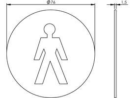 Pictogram zelfklevend rond ø76mm WC heren rvs