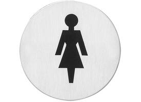 Pictogram zelfklevend rond ø76mm WC dames rvs