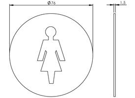 Pictogram zelfklevend rond ø76mm WC dames rvs
