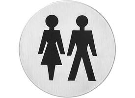 Pictogram zelfklevend rond ø76mm WC dames en heren rvs