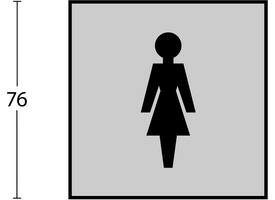 Pictogram zelfklevend vierkant 76x76mm WC dames rvs