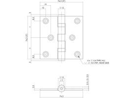 Kogellagerscharnier recht 3" (76x76x2,5mm) rvs