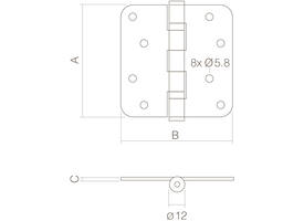 Kogellagerscharnier afgerond 4" (102x102x3mm) rvs