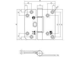 Glijlagerscharnier afgerond 3,5" (89x89x3mm) doorgezette knoop CE rvs