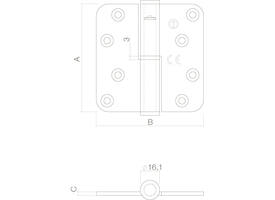 Kogelstiftpaumelle DIN links afgerond 3,5" (89x89x3mm) CE rvs