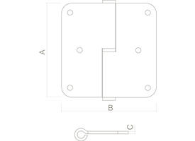 Paumelle DIN rechts afgerond 3,5" (89x89x2,5mm) rvs