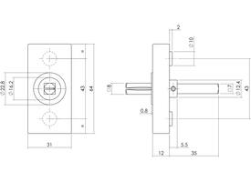 Basisplaat rechthoekig tbv raamkruk hals ø16, insteeklengte stift 7x35mm rvs