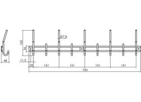 Garderobe rek 700x160mm met 9 haken rvs