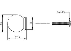 Meubelknop bolrond ø25mm met achterplaat rvs