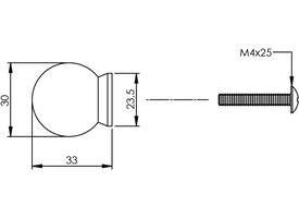 Meubelknop bolrond ø30mm met achterplaat rvs