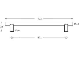 Keukengreep ø12 x 672/722mm rvs