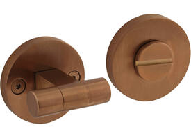 WC-sluiting éénzijdig verdekt ø55x8mm met stift 8x8mm, knop op schroefgat rozet PVD koper mat