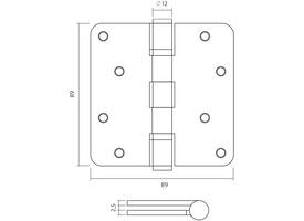 Kogellagerscharnier afgerond 3,5" (89x89x2,5mm) CE inclusief schroeven PVD brons