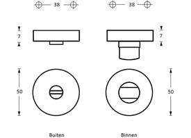 WC-sluiting verdekt ø49x7mm met stift 8x8mm PVD messingkleur