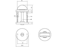 WC-sluiting verdekt ø50x7mm met nokken en stift 8x8mm aluminium F1