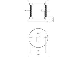 Sleutelrozetten verdekt ø50x7mm met nokken aluminium F1