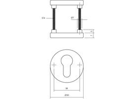 Cilinderrozetten verdekt ø50x7mm met nokken aluminium F1