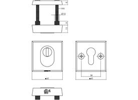 SKG3 veiligheidsrozetten vierkant 60x60x15mm profielcilindergat met kerntrekbeveiliging aluminium F1