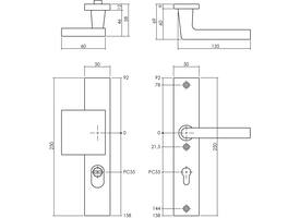 SKG3 veiligheidsbeslag rechthoekig 250x50mm greep/kruk Jura met veerconstructie profielcilindergat 55mm met kerntrekbeveiliging aluminium F1