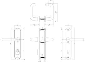 SKG3 veiligheidsbeslag ovaal 250x50mm kruk/kruk Rond met veerconstructie profielcilindergat 72mm met kerntrekbeveiliging aluminium F1