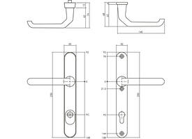 SKG3 veiligheidsbeslag ovaal smal 250x35mm kruk/kruk Verkropt met veerconstructie profielcilindergat 92mm met kerntrekbeveiliging aluminium F1