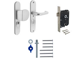 Set voordeurbeslag ovaal: SKG3 veiligheidsbeslag ovaal 250x50mm greep/kruk kt55 met SKG2 slot 55pc aluminium F1