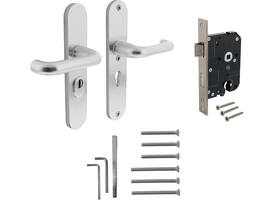 Set achterdeurbeslag ovaal: SKG3 veiligheidsbeslag ovaal 250x50mm kruk/kruk kt55 met SKG2 slot 55pc aluminium F1