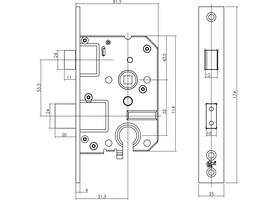 Set achterdeurbeslag ovaal: SKG3 veiligheidsbeslag ovaal 250x50mm kruk/kruk kt55 met SKG2 slot 55pc aluminium F1