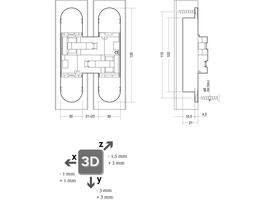 Scharnier zamak 130x30, 3D verstelbaar, binnenwerk  grijs gelakt - grijs gelakte afdekkappen