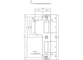 Sluitplaat 127x23x1,5mm tbv 55pc SKG sluitkom 950801 DIN rechts rvs