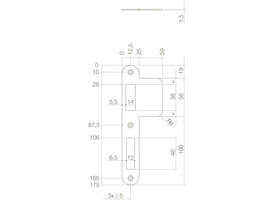 Sluitplaat 175x25/59x1,5mm tbv dag- en nacht schoot, afgerond met lange lip, rvs DIN links