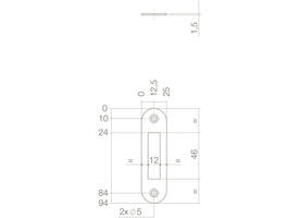 Sluitplaat 94x25x1,5mm tbv nachtschoot, afgerond, rvs