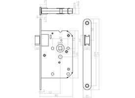 Woningbouw loopslot, voorplaat afgerond wit gelakt, 20x174, doorn 50mm incl. sluitplaat