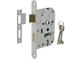 Woningbouw klavier dag- en nachtslot 55mm, voorplaat afgerond wit gelakt, 20x174, doorn 50mm incl. sluitplaat en 2 sleutels