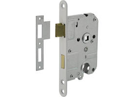 Woningbouw cilinder dag- en nachtslot 55mm, voorplaat afgerond wit gelakt, 20x174, doorn 50mm incl. sluitplaat