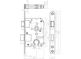 Woningbouw cilinder dag- en nachtslot 55mm, voorplaat afgerond wit gelakt, 20x174, doorn 50mm incl. sluitplaat