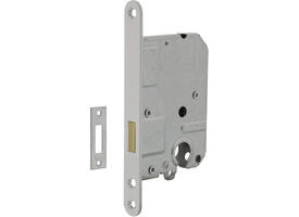 Woningbouw cilinder kastslot 55mm, voorplaat afgerond wit gelakt, 20x174, doorn 50mm incl. sluitplaat