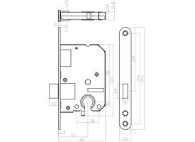 Woningbouw cilinder kastslot 55mm, voorplaat afgerond wit gelakt, 20x174, doorn 50mm incl. sluitplaat