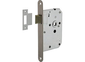 Woningbouw loopslot, voorplaat afgerond rvs, 20x174, doorn 50mm incl. sluitplaat
