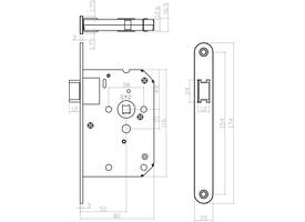 Woningbouw loopslot, voorplaat afgerond rvs, 20x174, doorn 50mm incl. sluitplaat